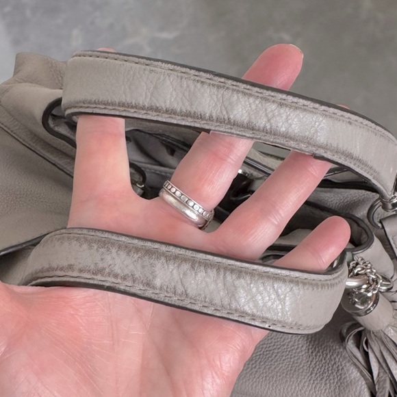 Michael Kors Brooklyn Leather Tassel  Grommet Satchel Tote Bag Purse,dove grey - Picture 8 of 9